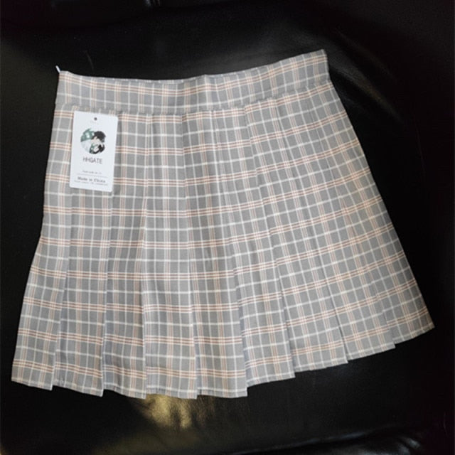 XS-XXL Spring Summer Autumn Women Skirts Student Girl Striped Pleated Waist Female Sweet Mini Dance Plaid Black White Pink Skirt