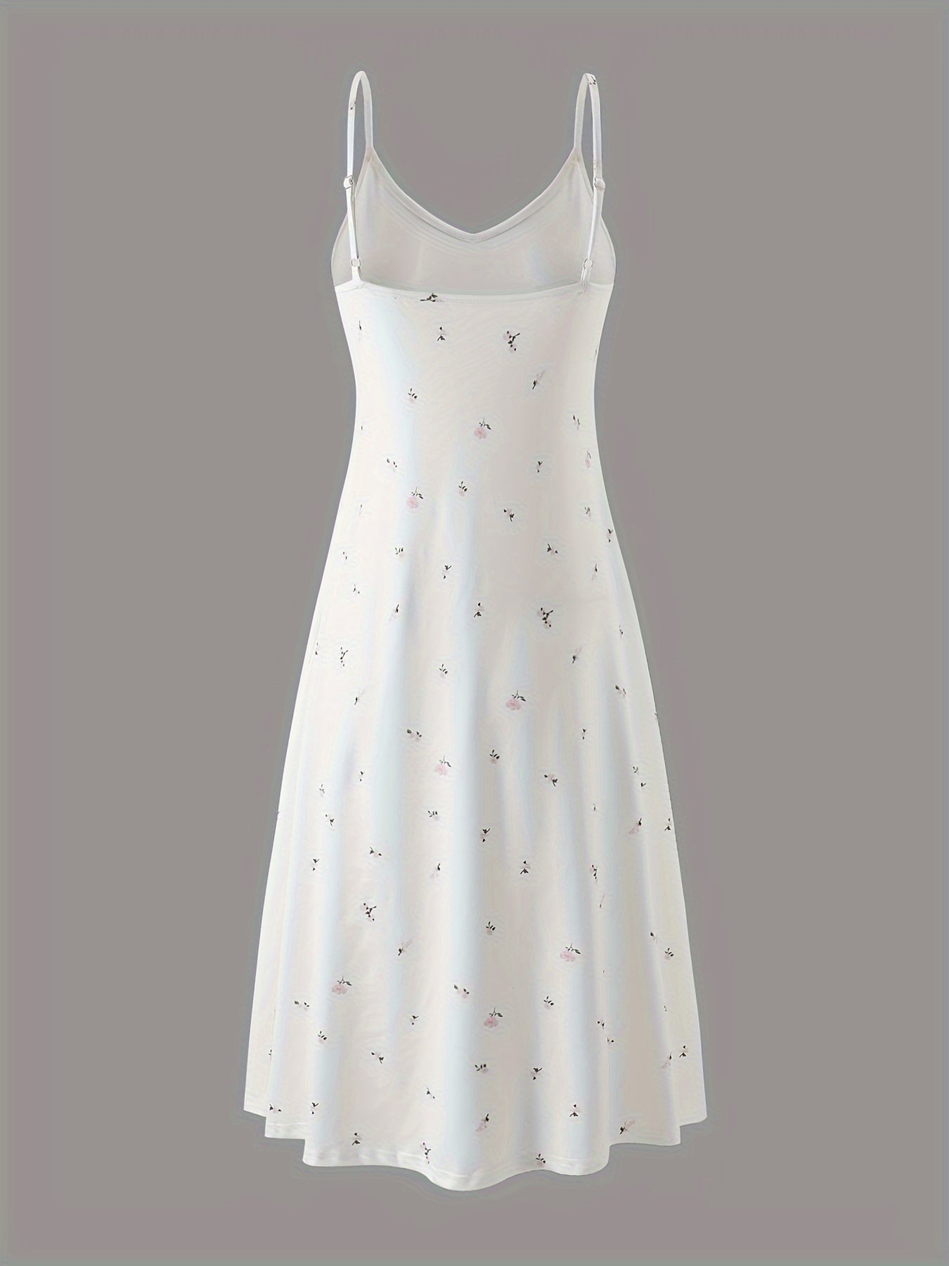 Womens Elegant Ditsy Floral Print Midi Slip Dress - Soft Micro Elasticity V Neck Backless Design, Comfortable Knit Fabric, Random Printing, Perfect for Home Wear All Seasons