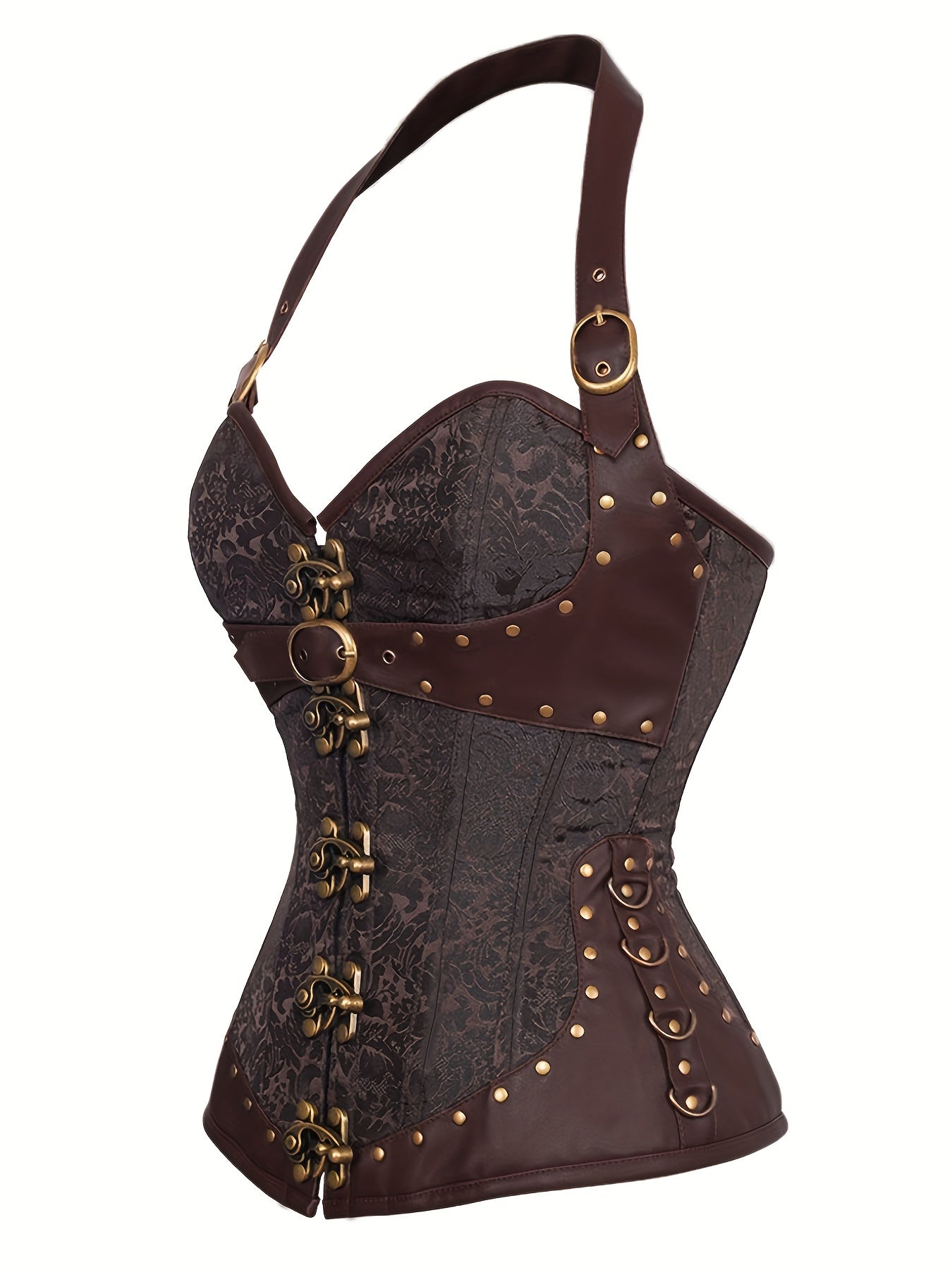 Romantic Jacquard Halter Strapless Corset Body Shaper - Firm Tummy Control, Lace-Up Detail, Push-Up Effect - Womens Lingerie for a Seductive, Sleek Silhouette