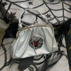 Ingvn  Vintage Y2k Womens Handbag Silver Gothic Fashion Chains Casual Shoulder Bag Pu Leather Pleated Original Female Shell Bag