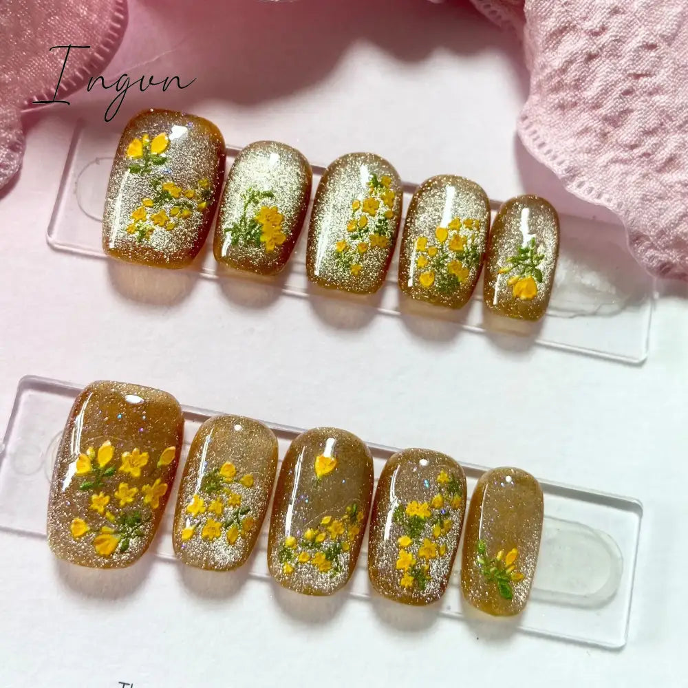 10Pcs Glitter Short Handmade Press On Nails Fake Nails Full Cover Cat Eye Square Head Artificial Manicure Wearable Nail Tips Art