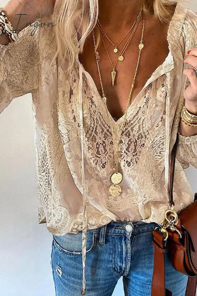 Ingvn - Fashion Elegant Solid Patchwork V Neck Blouses(4 Colors)