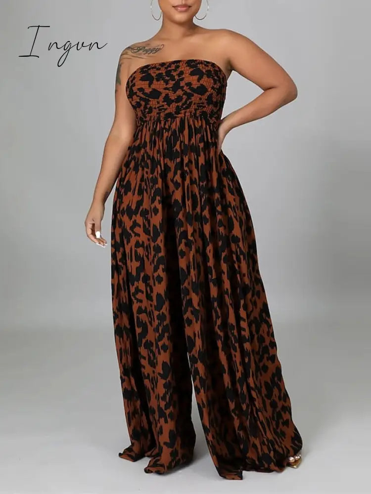 Ingvn - Women's Jumpsuit Pocket High Waist Tie Dye Leopard Strapless Holiday Street Daily Regular Fit Sleeveless Yellow Pink Purple S M L Summer Fall