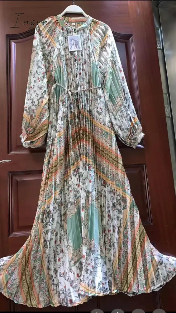 Ingvn - Retro spring and autumn new retro temperament breasted bow halter dress women's long-sleeved irregular knee-length dress