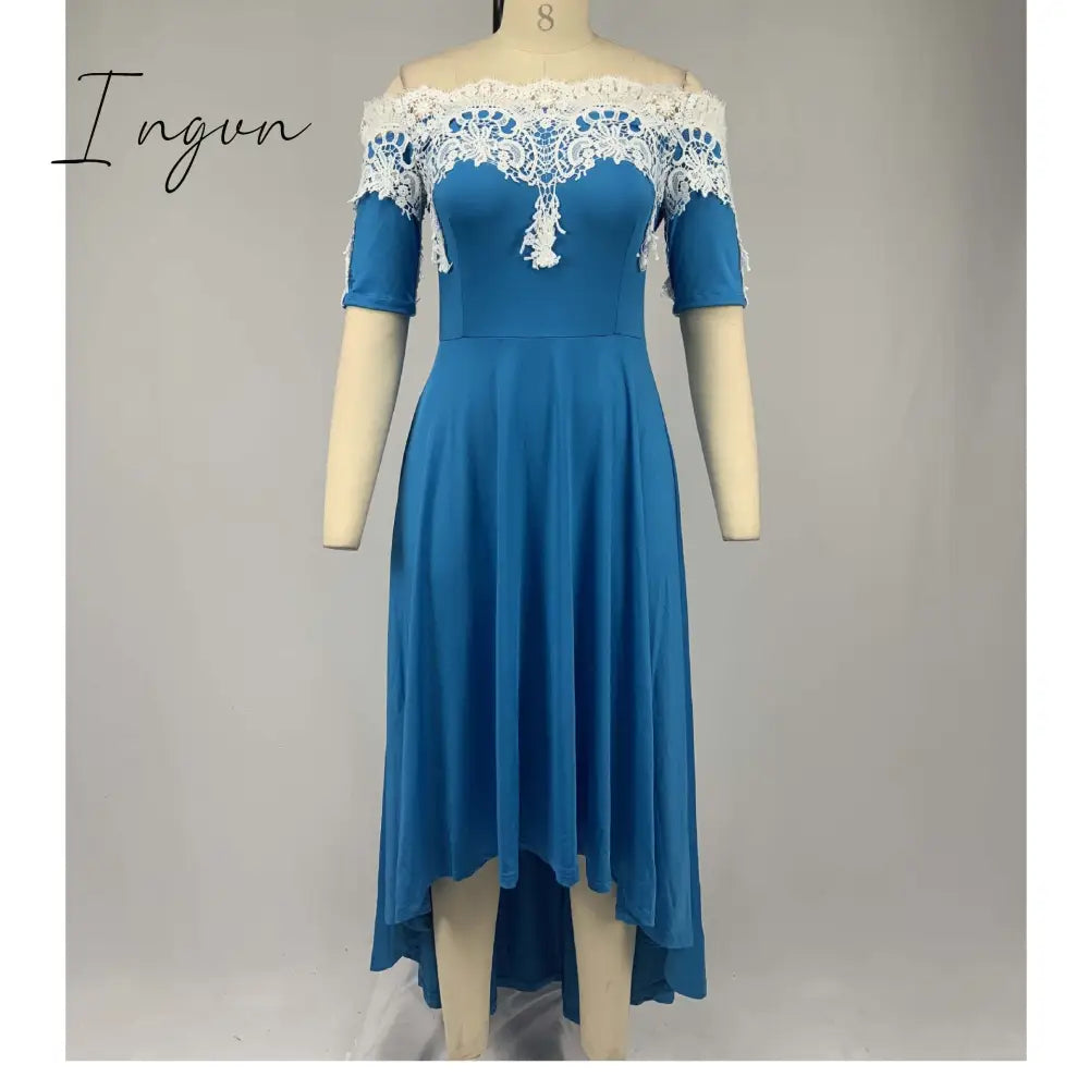 Ingvn - Plus size 5xl one-shoulder lace lace irregular dress female slim backless dress sexy elegant Ol party dress casual summer dress