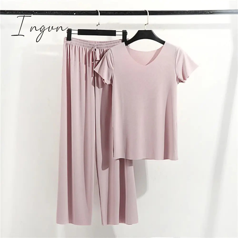 Ingvn - Female Home Clothes 2 Pieces Set Lady Home Suit Summer Women Lounge Wear Autumn Loose Homewear Suit for Women Pajamas Pants Set