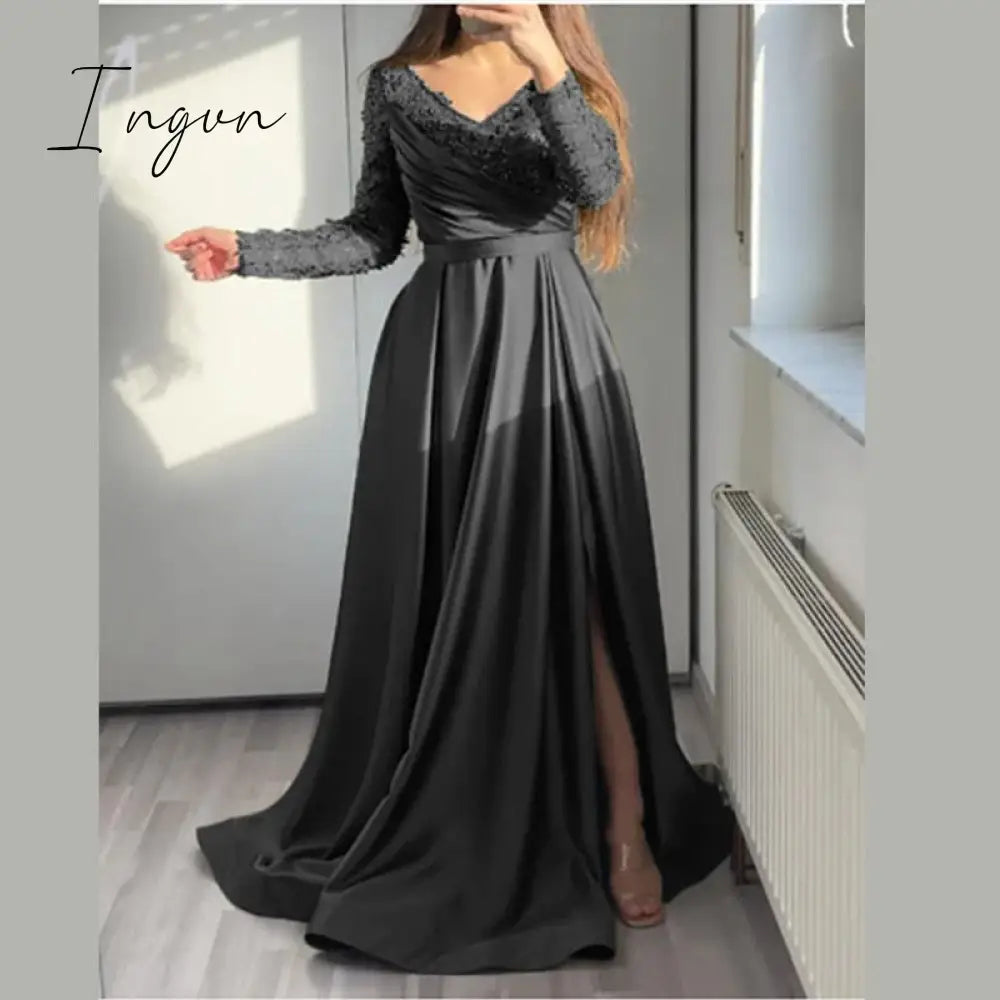 Ingvn - Ladies Elegant Fashion V Neck Party Dinner Dress