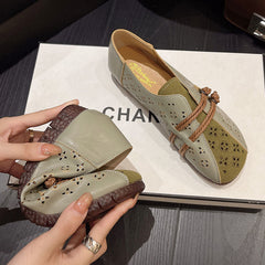 Newly Square Toe Women's Flats Designer Cutout Shoes Ladies Wide Fit Soft Leather Moccasins Female Driving Sneakers