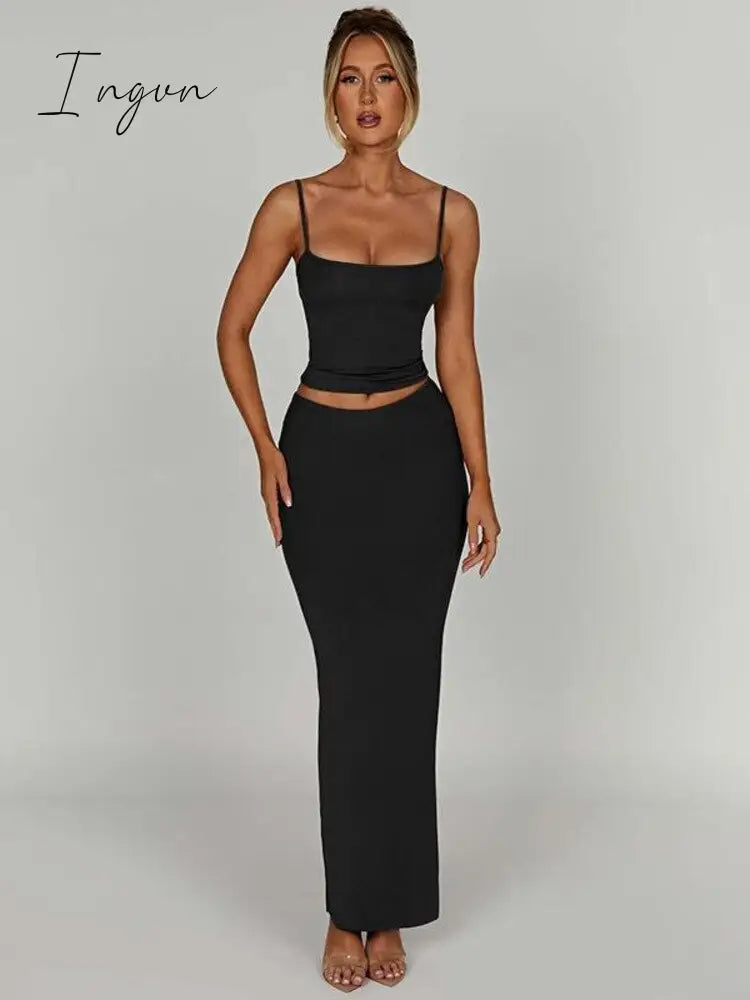 Ingvn - Casual Skirt Set Women Backless Camis Top And Maxi Skirt Sets Female Fashion Bodycon Sexy Two Piece Sets 2023 New