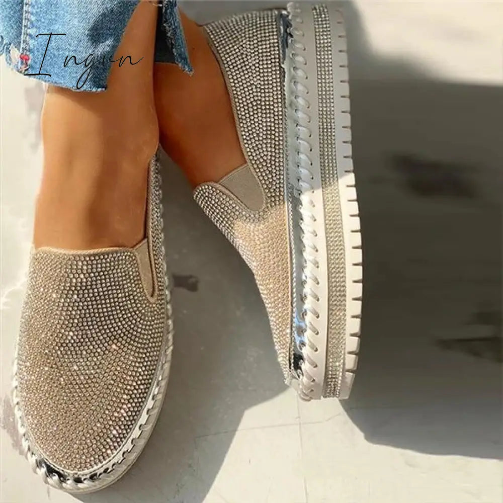 Ingvn - Women Casual Fashion Rhinestone Slip-on Sneakers