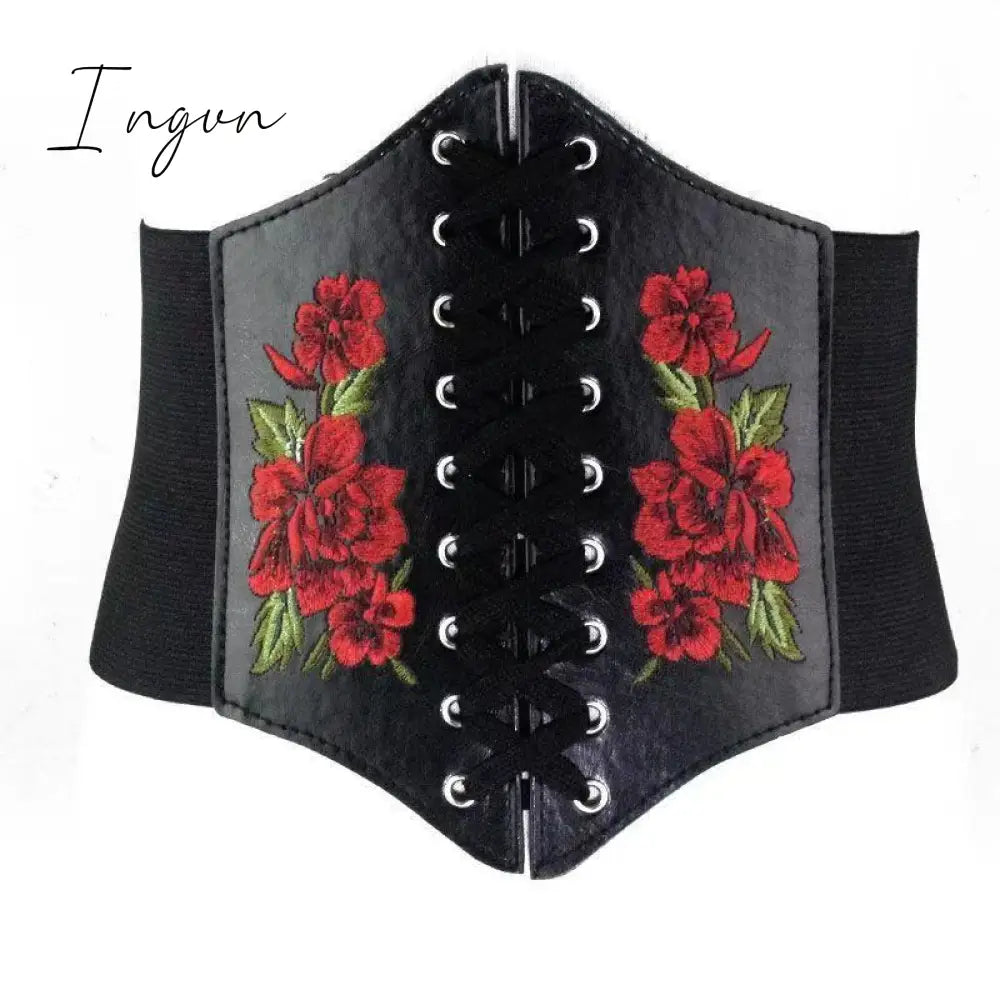 Ingvn - Midi Dress Luxury Elegant A-Line Party Belt Hollow Out Lace Embroidery Dresses Women Spring Long Sleeve Vintage