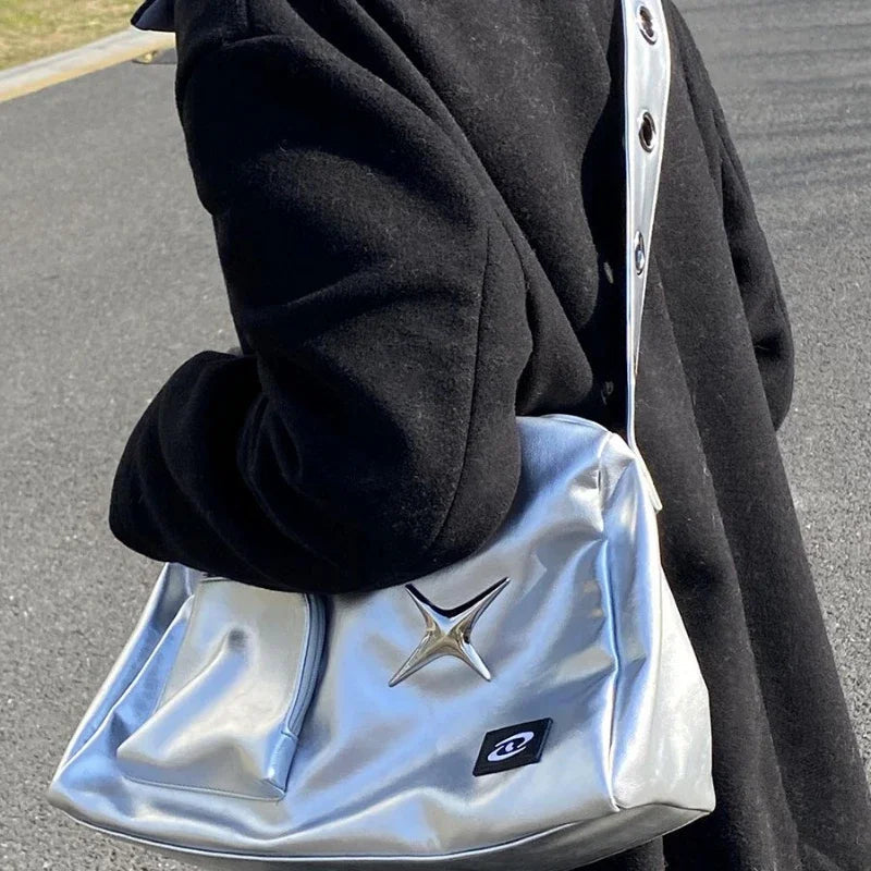 INGVN  Girls Crossbody Tote Bags Women High-capacity Grunge Y2k Aesthetic Shoulder Bag Vintage Simple Fashion Casual Handbags All Match