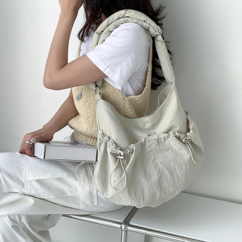 Ingvn  New Folded Nylon Crossbody Bag Fashionable Korean Edition Casual Style Shoulder Bag Shrink Large Capacity Commuter Folded Bag