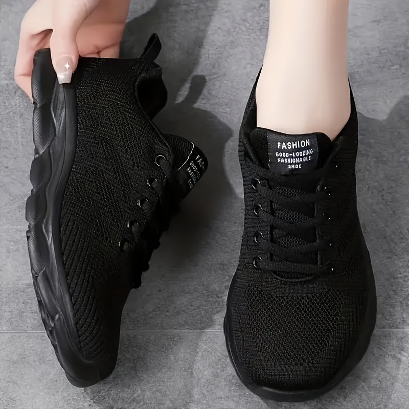 Women'S Solid Color Casual Sneakers, Breathable Athletic Shoes with Thick Sole, Low Top Lace-Up Walking Shoes, Fabric Upper, EVA Sole, Fabric Lining, All-Season Fashion Footwear
