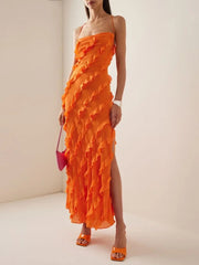 Ingvn  Elegant Pretty Women's Long Dresses  Summer Autumn Strapless High Waist Backless Ruffles Bandage Formal Evening Party Dress