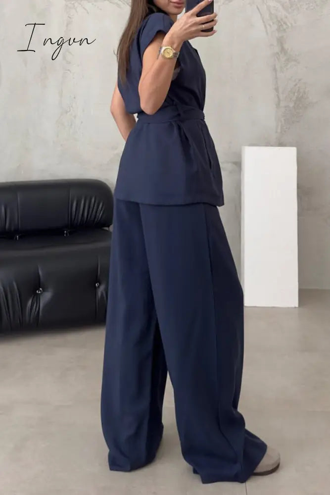 Ingvn - Casual British Style Solid Frenulum Turn-back Collar Sleeveless Two Pieces
