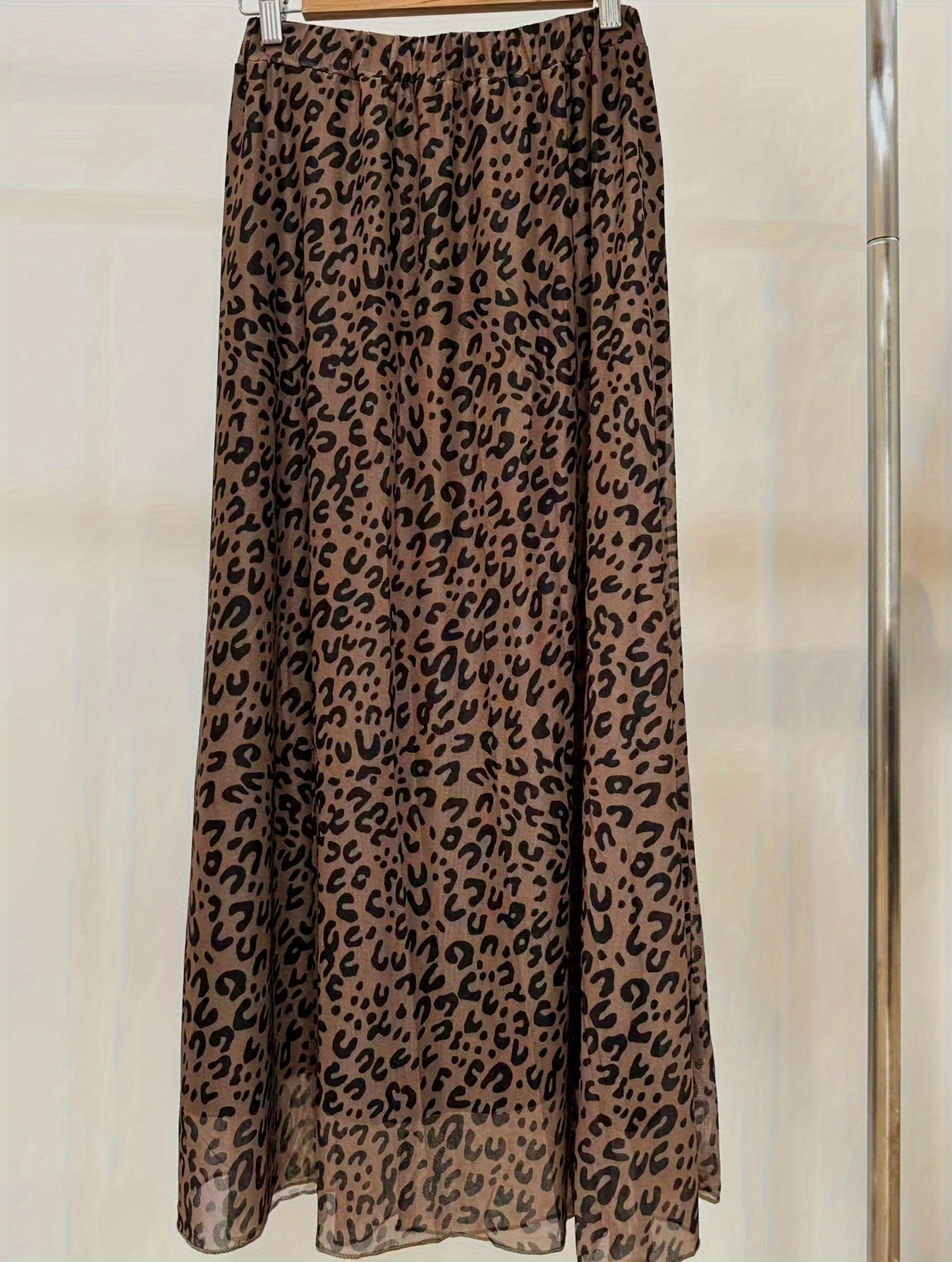 Women's Leopard Print Skirt - 100% Polyester A-Line Midi Skirt with Elastic Waist, Knitted Fabric, Lightweight for Spring/Summer/Fall - Y2K Young Fashion Style
