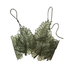 Voguable  Women Tank Top Green Transparent Outfit Camisole  Sexy Embroidered Tanks Organza Leaves Sexy Crop Top