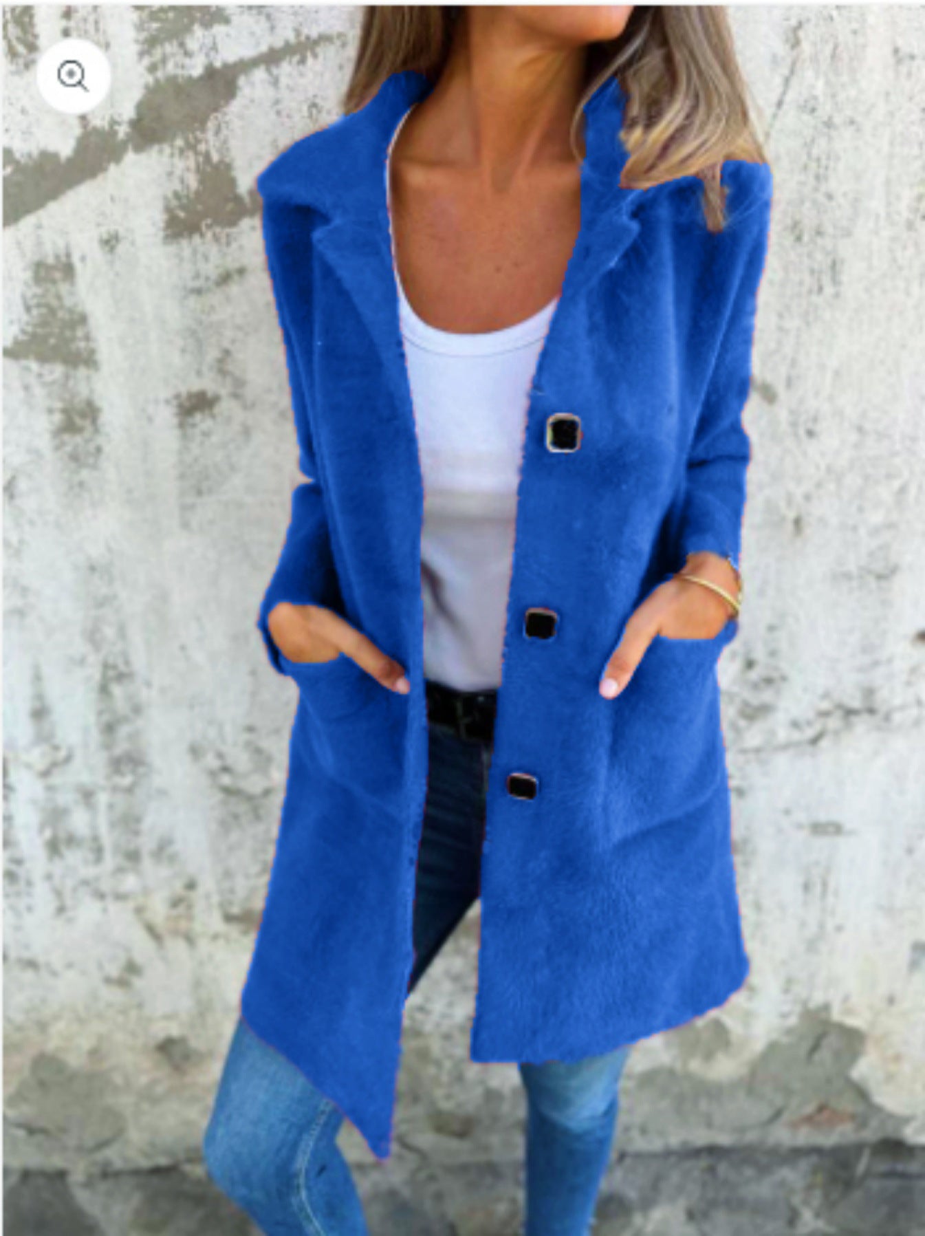 Autumn and winter single-breasted solid color lapel pocket double-sided cashmere mid-length coat for women
