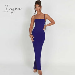 Ingvn - Elegant Spaghetti Strap Backless Pleated Maxi Dress Women Gown Summer New Sleeveless Bodycon Party Sexy Long Dress