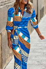 Ingvn - Fashion Print Patchwork Turndown Collar Shirt Dress Dresses(9 colors)