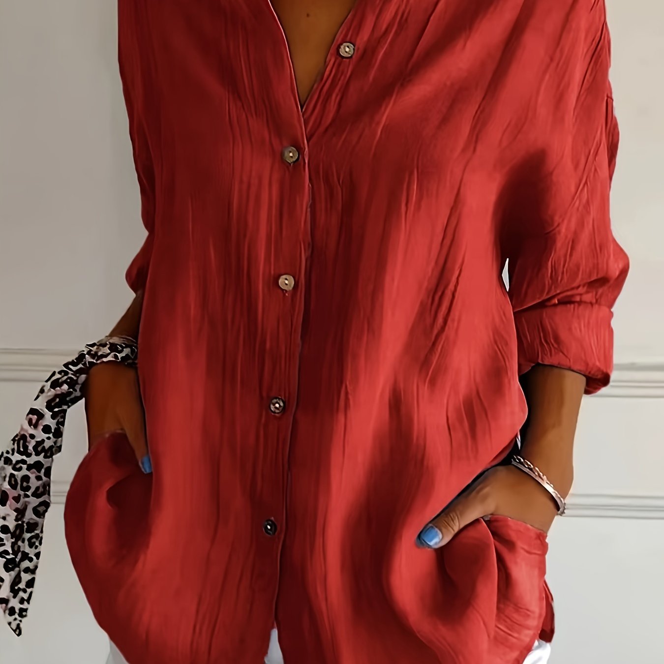 Women's Casual Solid Color Button Up Shirt - Long Sleeve, Loose Collared, Perfect for Spring and Fall, Relaxed Fit, Easy to Wear, Versatile and Timeless