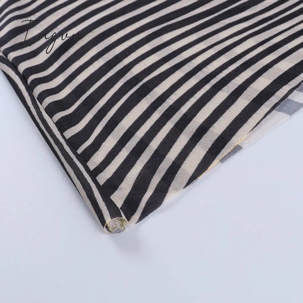 Ingvn - Autumn Mesh Zebra Striped Sets Women 2 Piece Suit T-shirt + Long Pants See-through Sexy Co-ord Set Female Tracksuit Costume