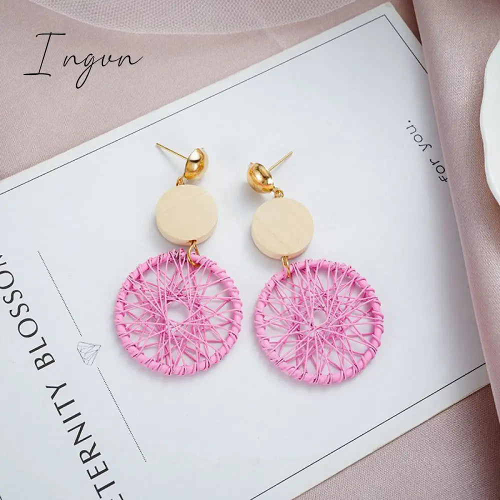 Ingvn - Korean Style Dangle Drop Earrings For Women Pink Color Arcylic Geometric Cute Pendant Earrings 2023 Trend Brincos Jewelry Gifts