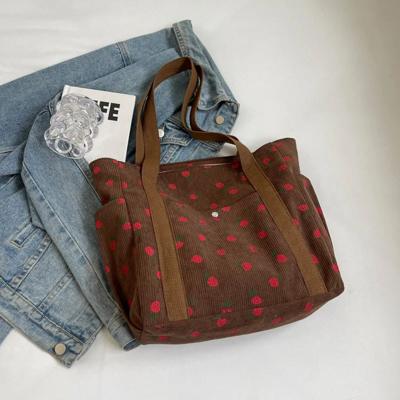 Ingvn  Corduroy Tote Bag Minimalist Underarm Women's Large Capacity Casual Shoulder Bag Student Classroom Laptop Bag