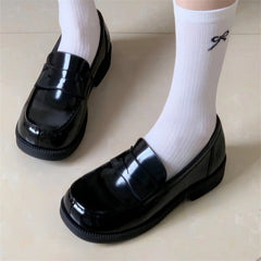 Uniform Shoes JK Japanese Small Leather Shoes School for Round-toed Loafers Students Low Heel Thick Heel British Academy Style