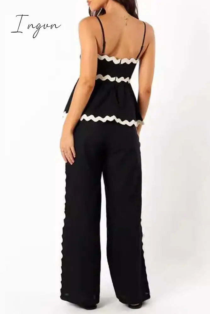 Ingvn - Casual Ripple Draw String Backless Contrast Sleeveless Two Pieces