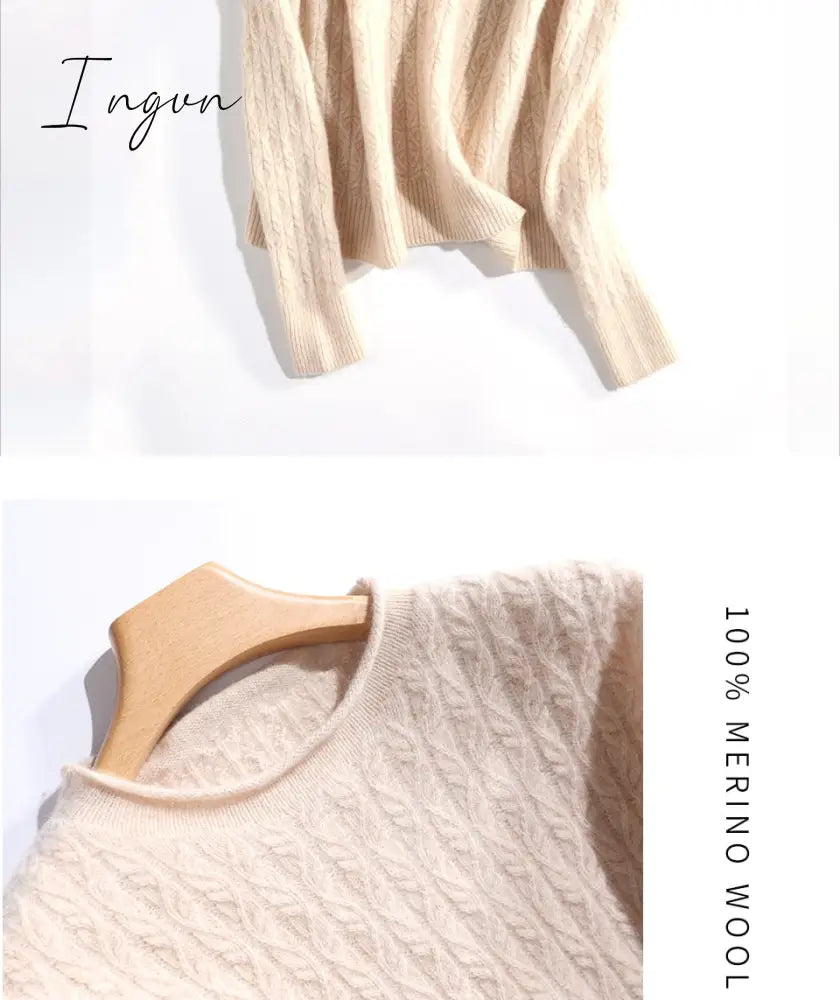 Ingvn - 100% Merino Wool Cashmere Sweater Women Winter Warm O-Neck Long Sleeve Ladies Pullover knitted Autumn Jumper Vintage Sweater