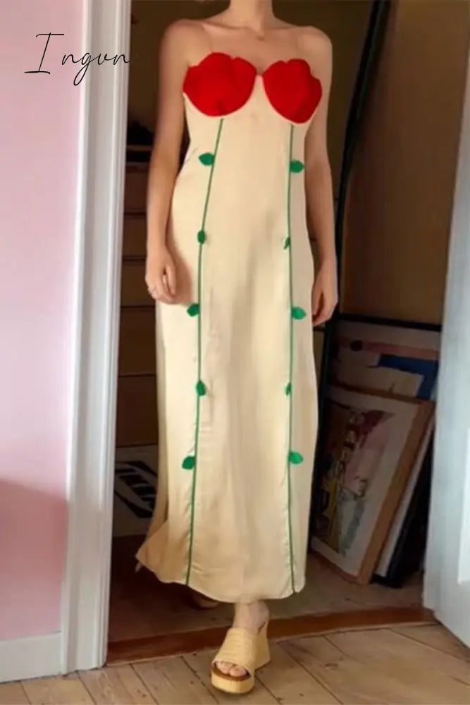 Sexy Floral Patchwork Contrast V Neck Sling Dresses