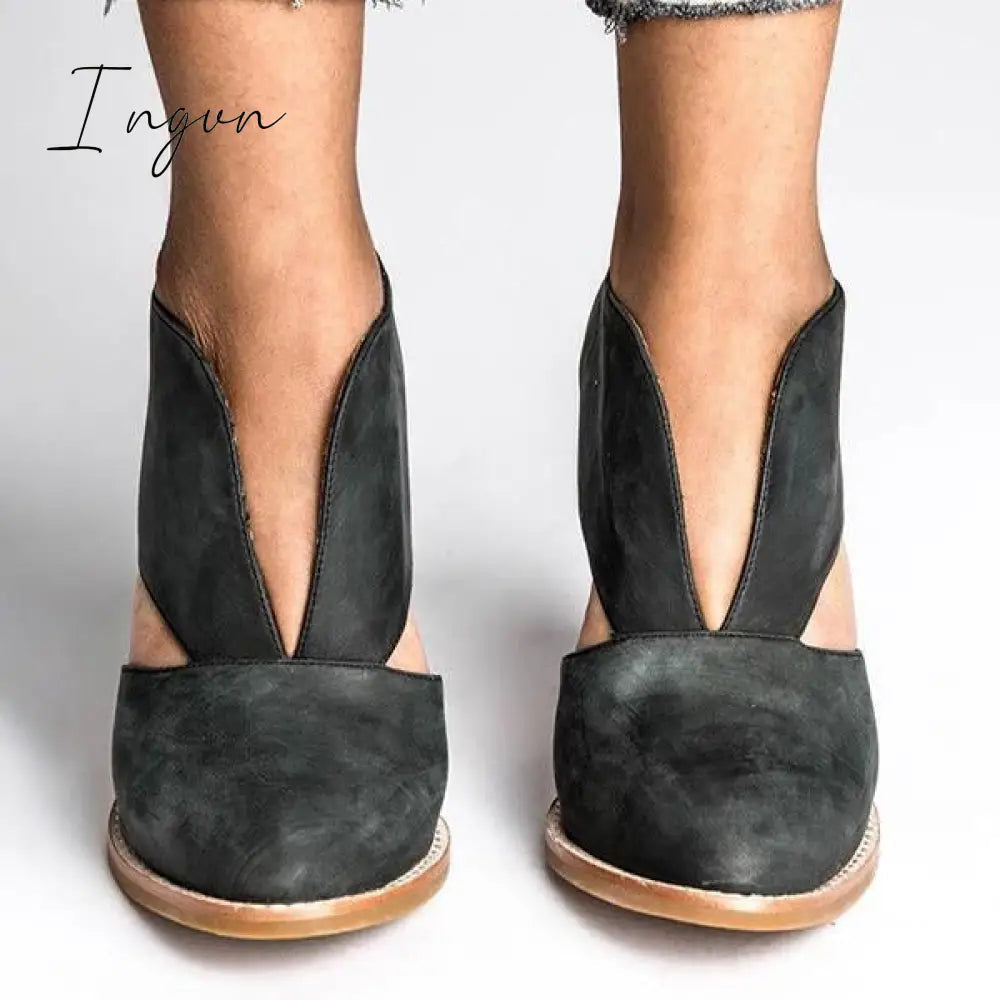 Ingvn - Round Toe Women Chunky Heel Casual Pu Ankle Boots