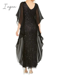 Ingvn - Sequins Mother of the Bride Dress Elegant V Neck Ankle Length Chiffon Half Sleeve with Ruching vestidos de boda invitada