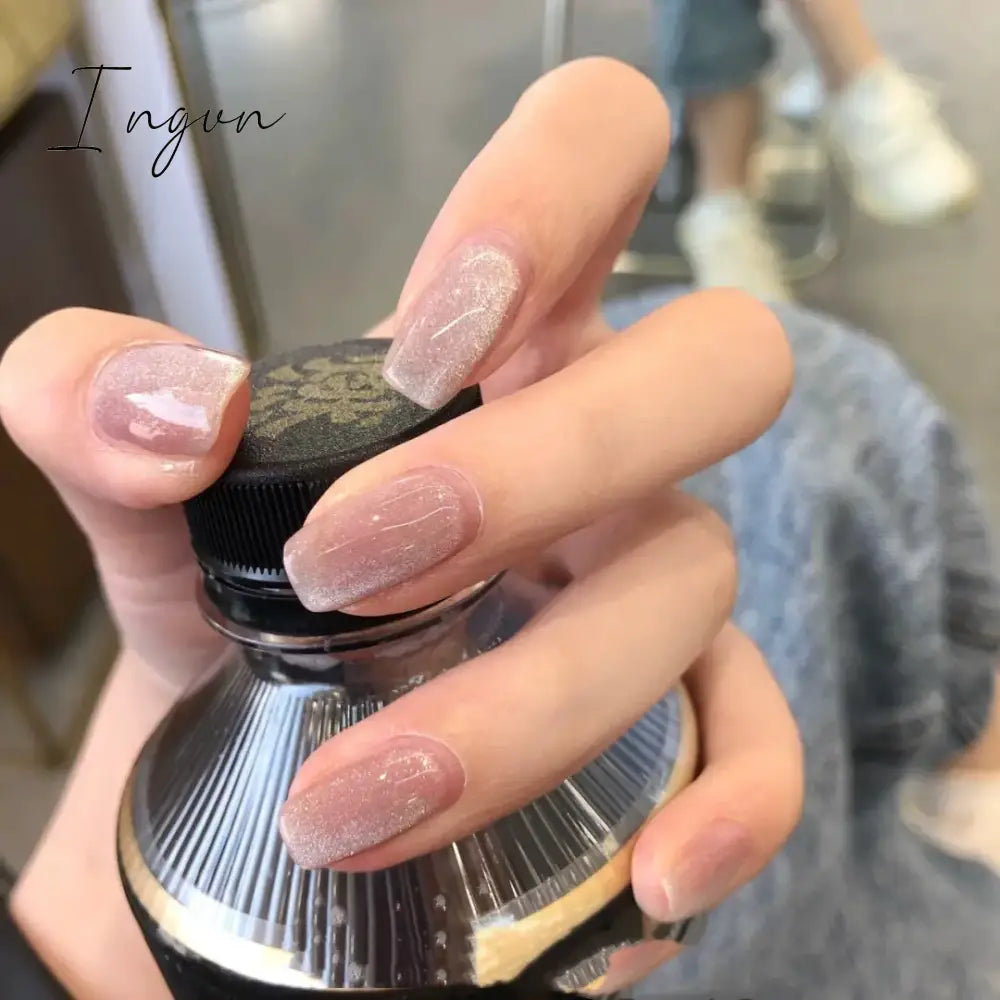 24pcs Short Glitter Purple False Nails  Almond Stiletto French Wearable Fake Nails Art Artificial Full Cover Press on Nail Tips