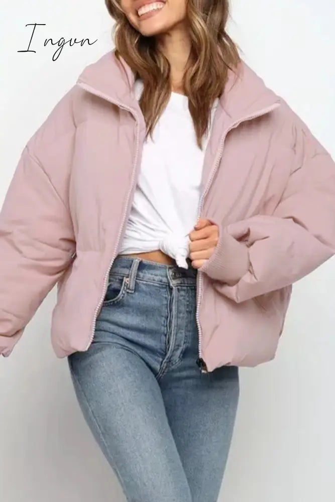 Ingvn - Casual Solid Pocket Zipper Mandarin Collar Outerwear