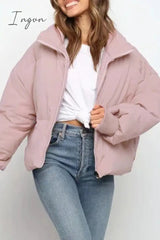 Ingvn - Casual Solid Pocket Zipper Mandarin Collar Outerwear