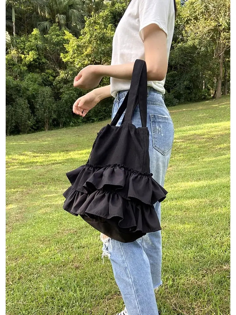 INGVN  Korean Sweet Y2k Aesthetic Women Handbags Fairy Solid Ruffles Pleated Underarm Bag Fashion Elegant Chic Shoulder Bags All Match