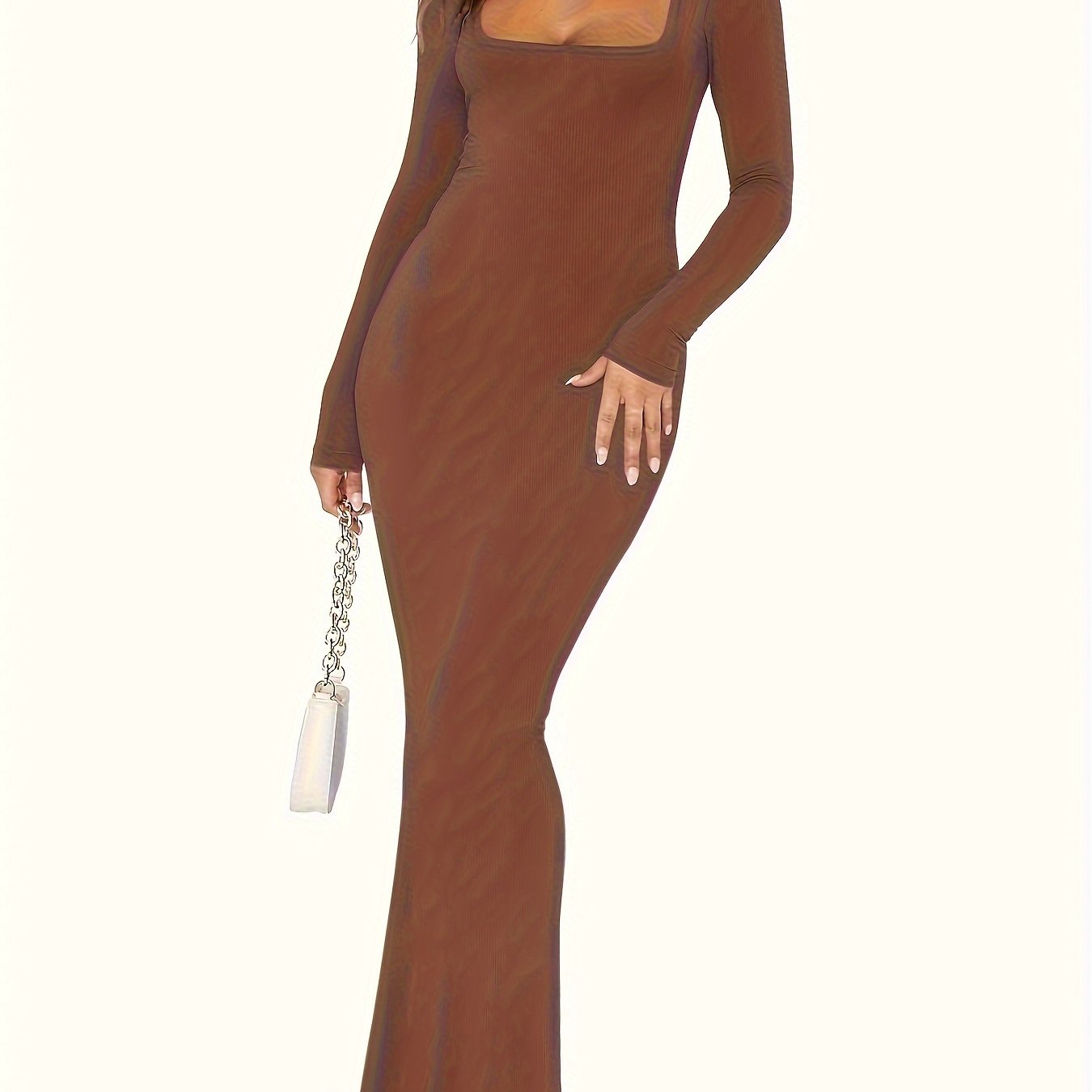 Bodycon Maxi Dresses Long Sleeve Wedding Guest Long Dress Casual Rib Knit Scoop Neck Fall Dress