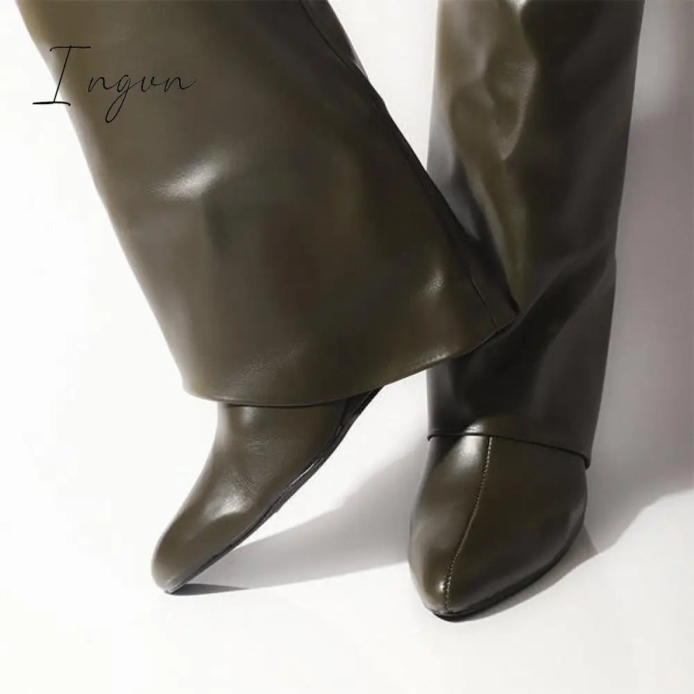 Ingvn - Comfy Leather Hidden Wedge Heel Roman Boots