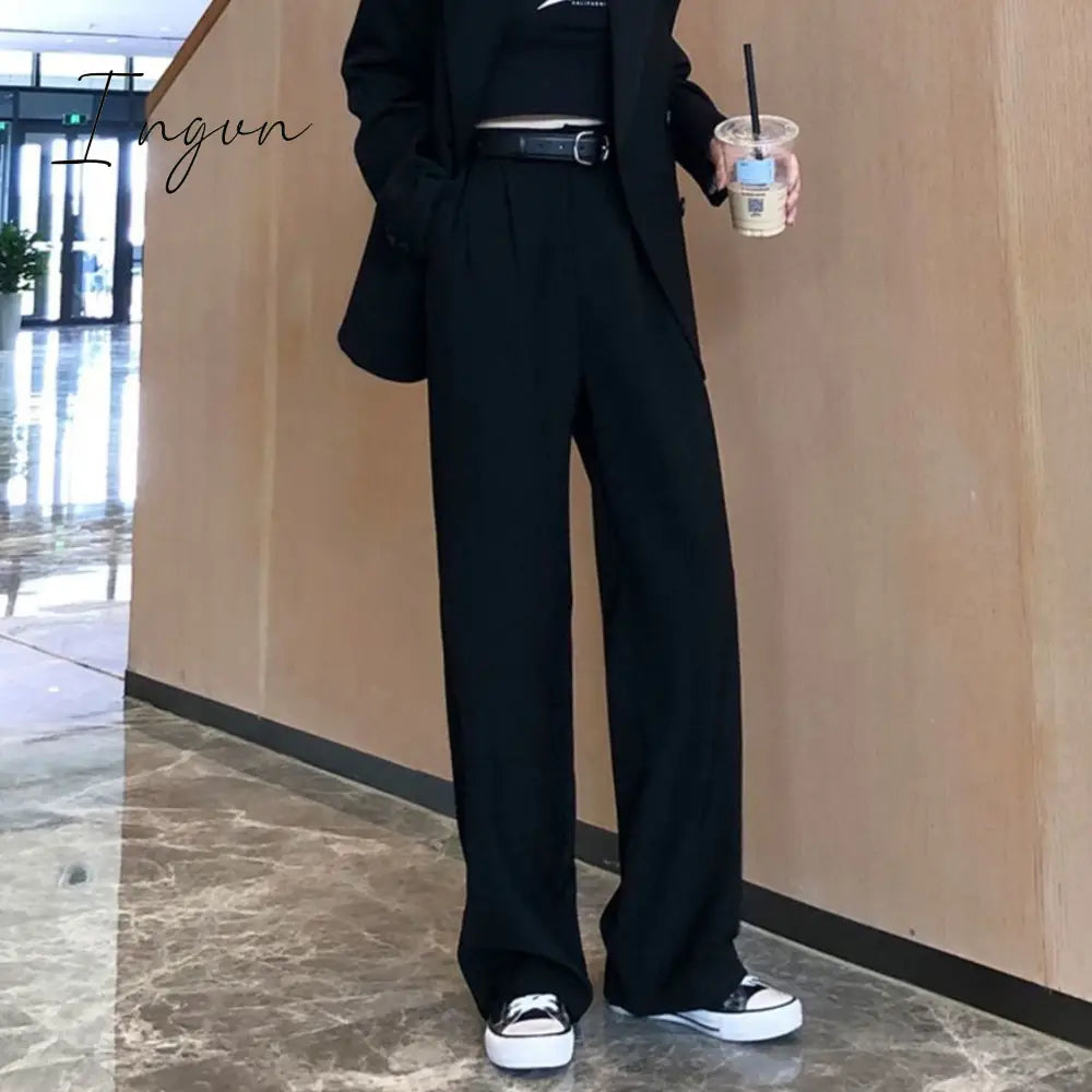 Ingvn - Pants Women Elegant Full Length Casual High Waist Trouser Office Temperament Autumn Pockets Korean Style All-match Female Cozy