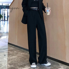 Ingvn - Pants Women Elegant Full Length Casual High Waist Trouser Office Temperament Autumn Pockets Korean Style All-match Female Cozy