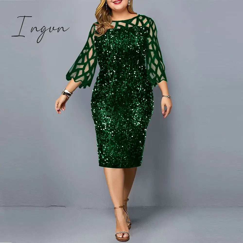 Ingvn - Party Dresses Plus Size Women's Summer Dress for Women Elegant Sequin Green Bodycon Dress Evening Wedding Outfits 4XL 5XL