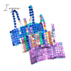 Ingvn - Leqoel Women Sequined Tank Tops for Women Fashion Female Clothing Shiny Metal Shoulder Strap Sexy Backless Mesh Crop Top