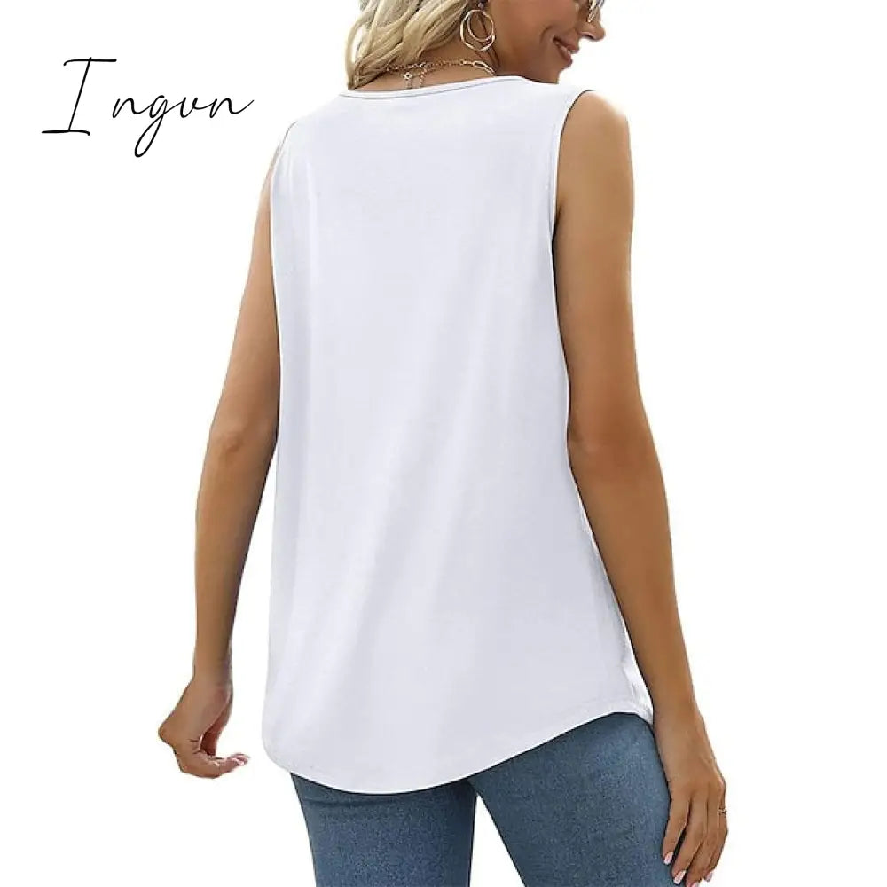 Ingvn - Women's Tank Pleated Solid / Plain Color Basic Square Neck Sleeveless Summer Wine Red Black White Light Green Pink