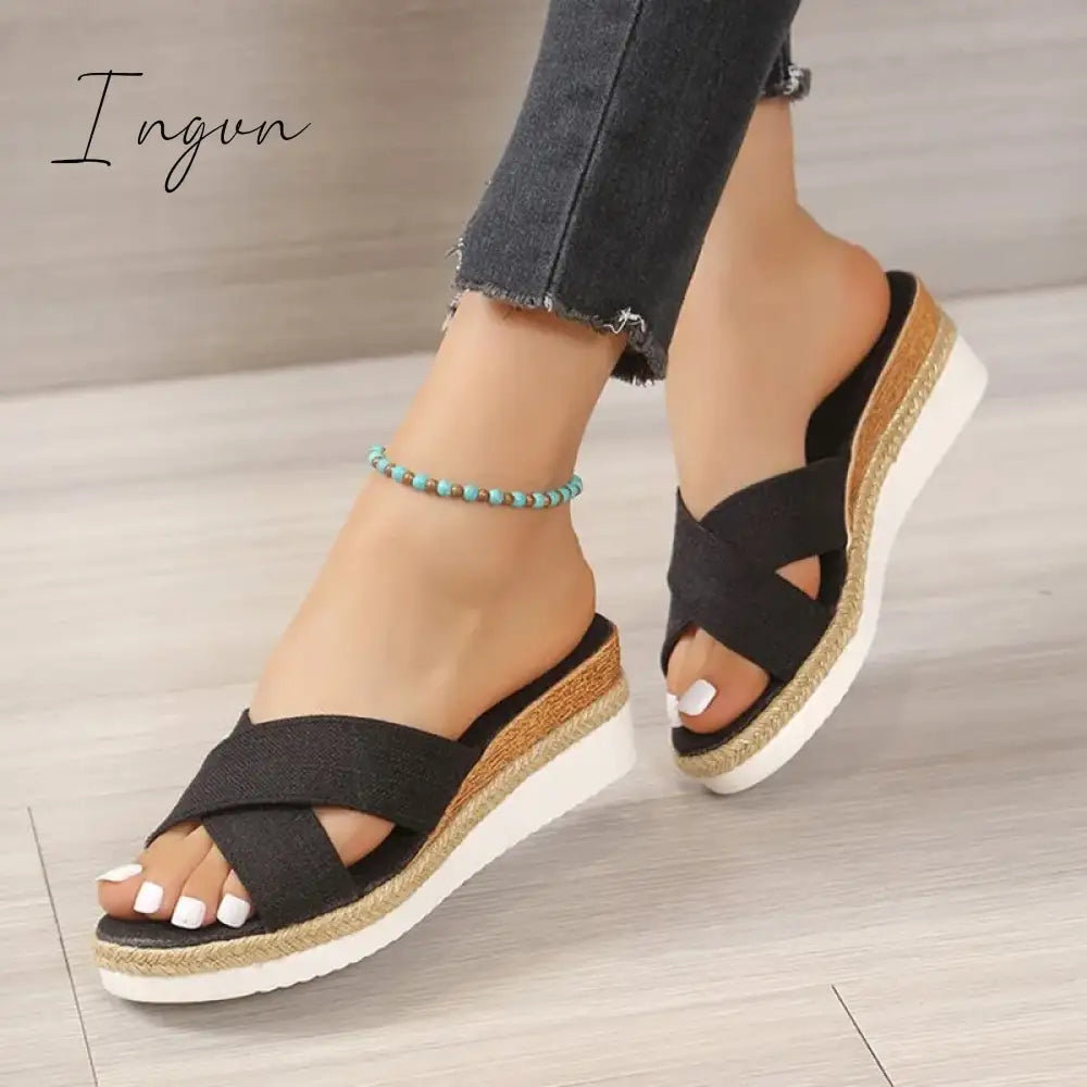 Ingvn - Women Sandals Wedges Heels Summer Shoes For Women Platform Sandalias Mujer Elegant Woman Heeled Shoes Slippers Summer Footwear