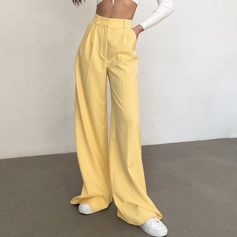 Voguable  Women High Waist Pants Casual Loose Office Lady Trousers Spring Summer New Fashion Solid Wide Leg Floor-Length Pants Female