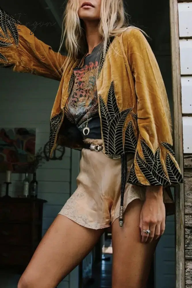 Ingvn - Casual Print Patchwork Cardigan Collar Outerwear