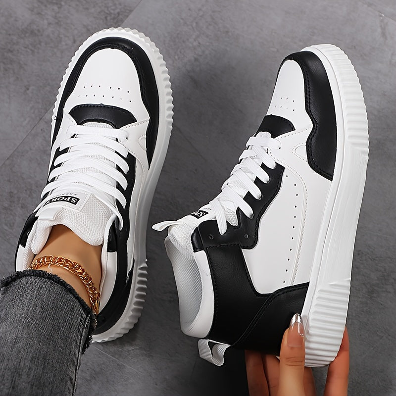 Women's Casual Sneakers - Versatile Lace-Up Mid-Top Shoes with Soft EVA Sole, Faux Cover, All-Season Comfort